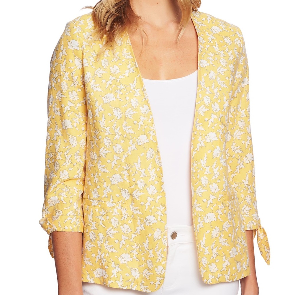 Sunshine yellow CeCe blazer with tie bow sleeves
